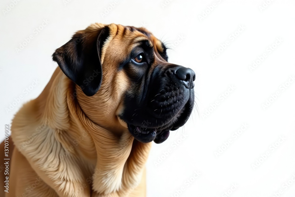 Large mastiff dog, serene expression, pure white backdrop, giant, head shot Large mastiff dog, serene expression, pure white backdrop, giant, head shot