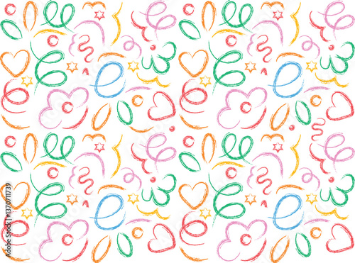 Fun Retro style colorful Gradient doodle seamless pattern. Creative wavy lines minimalist style art background for children or trendy design with basic shapes. Colorful Fluid Wave Squiggly Pattern.