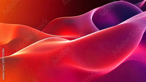 Abstract waves of vibrant red and purple hues flowing across a digital landscape