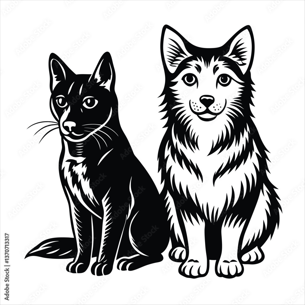 Obraz premium cat and dog silhouette vector style