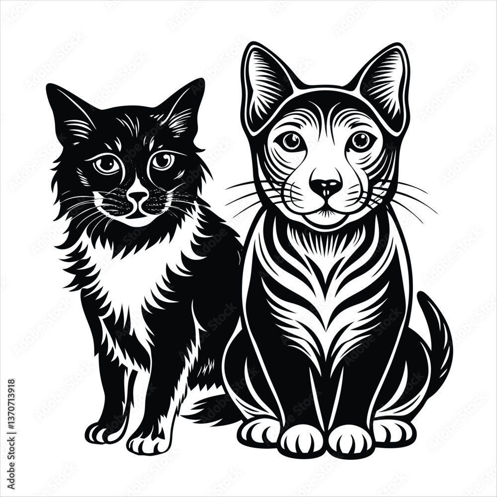 Obraz premium cat and dog silhouette vector style
