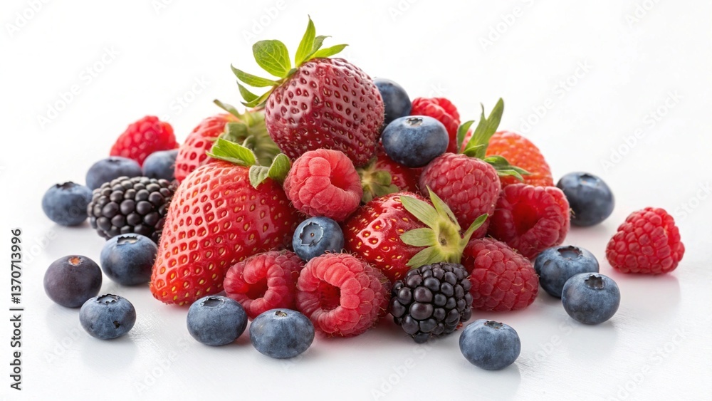 A cluster of mixed berries strawberries blueberries A cluster of mixed berries strawberries blueberries