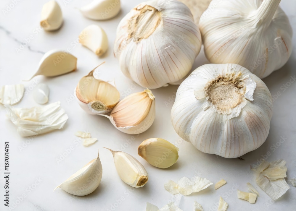 Fototapeta premium Minimalism in food photography: close-up garlic on a white background.