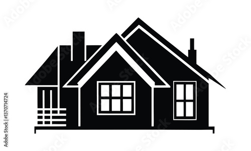 Detailed House Silhouette Multiple Gables