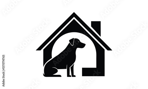 Dog Inside Simple House Silhouette