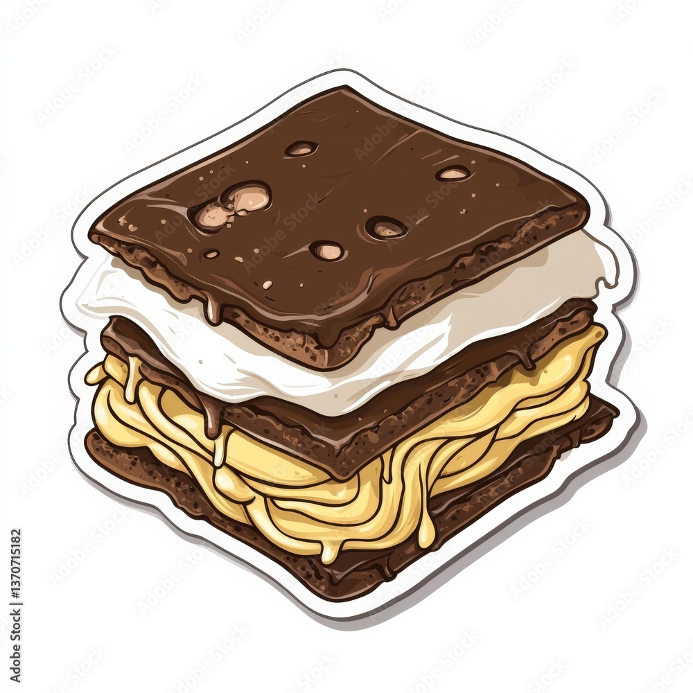 Whimsical Spaghetti S'mores Sticker Cartoon Brownie Dessert Illustration Whimsical Spaghetti S'mores Sticker Cartoon Brownie Dessert Illustration