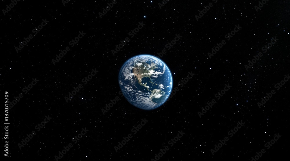 Obraz premium Vibrant dark cosmic background with blue gradient showcasing Earth and radiant starlight at center