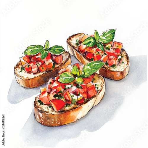 watercolor copic marker concept sketch ofBruschetta