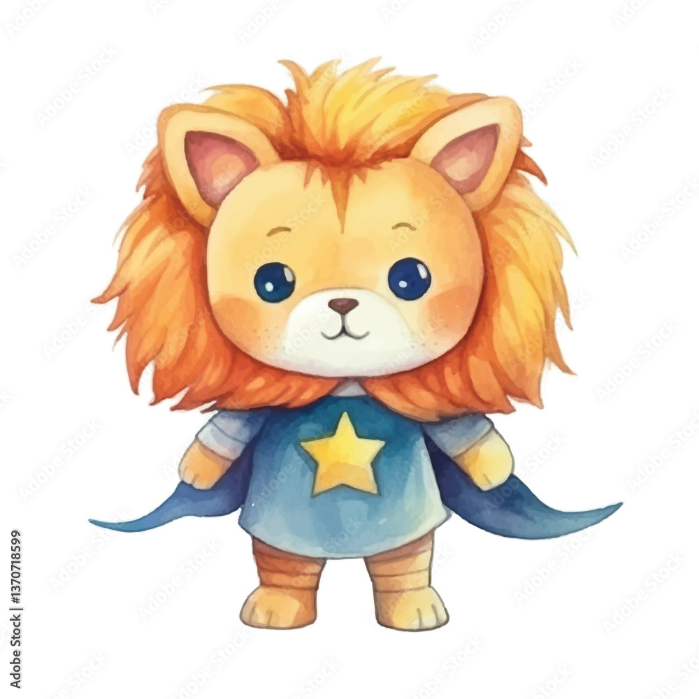 Obraz premium lion super hero cute watercolors illustration on white background