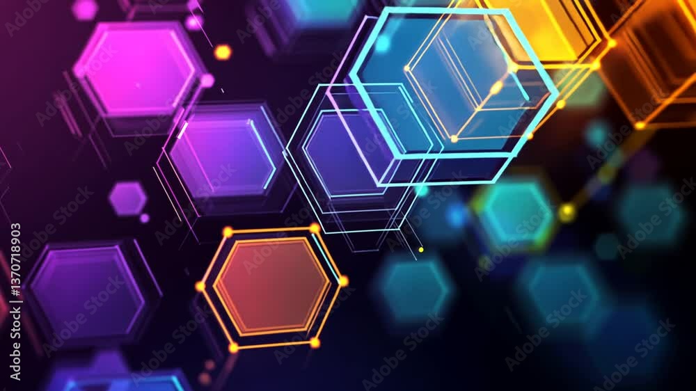 Abstract Glowing Hexagons Floating in Deep Space, Perfect for Technology Backgrounds Abstract Glowing Hexagons Floating in Deep Space, Perfect for Technology Backgrounds
