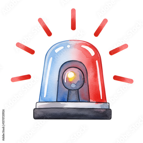 Watercolor Illustration of a Red and Blue Emergency Light