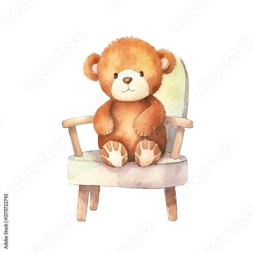  monkey sitting on chair cute watercolors illustration on white background