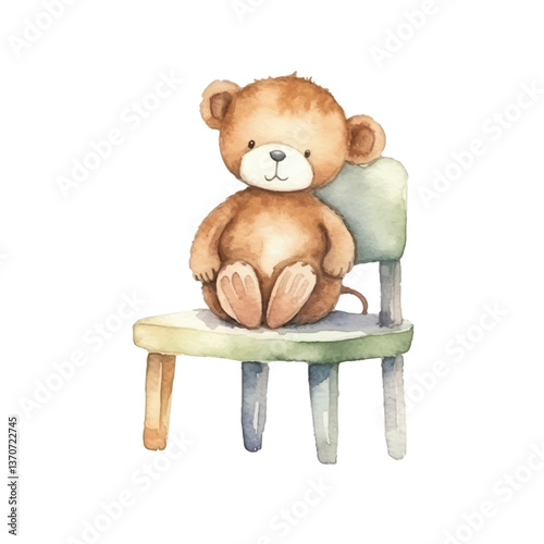  monkey sitting on chair cute watercolors illustration on white background