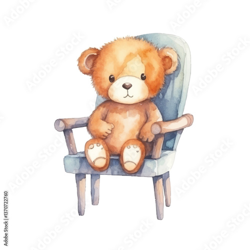  monkey sitting on chair cute watercolors illustration on white background