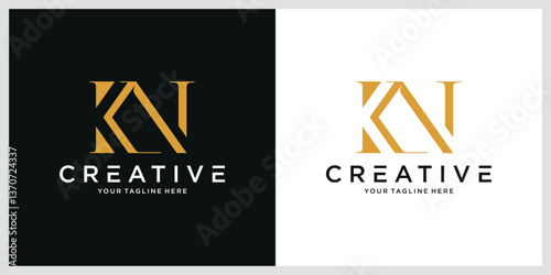 KN or NK initial letter logo design vector