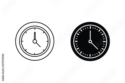 Simple Analog Clock Icons Outline and Filled Designs