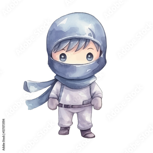 ninja disappear cute watercolors illustration on white background