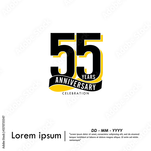 55th years anniversary celebration emblem. modern anniversary logo isolated with infinity circle ribbon on white background. vector illustration template design for web, flyers, poster, greeting card