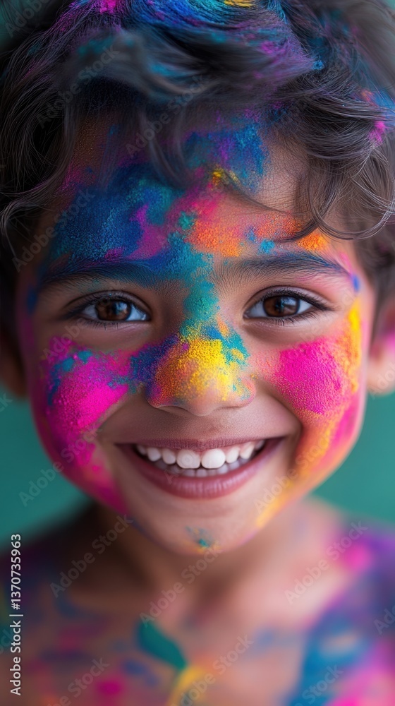 Joyful child with colorful face paint smiling brightly during a vibrant festival celebration Joyful child with colorful face paint smiling brightly during a vibrant festival celebration