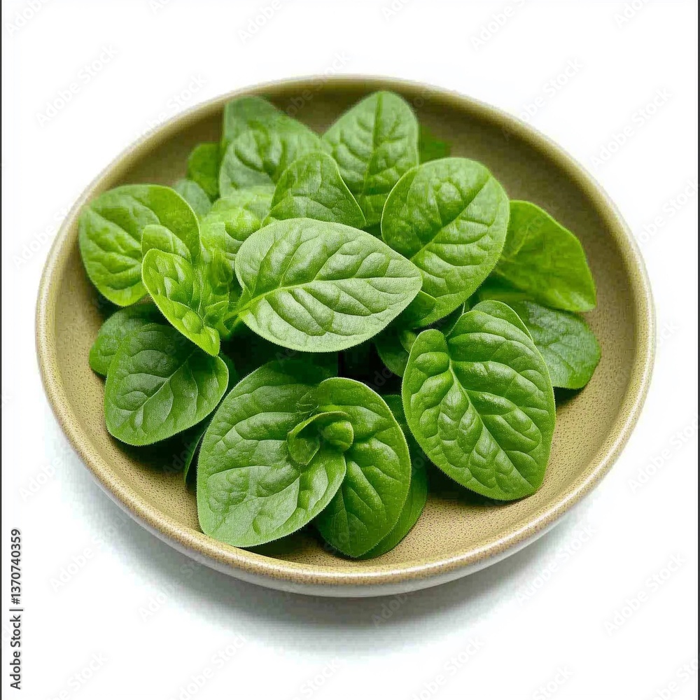 freshly harvested oregano leaves in a bowl, white background freshly harvested oregano leaves in a bowl, white background