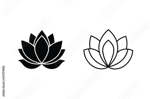 Lotus Flower Icons Simple, Elegant, Black, White, Line Art, Designs, Symbols, Graphics, Vector, Illui