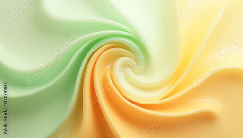 Yellow and green abstract swirling waves top view, background