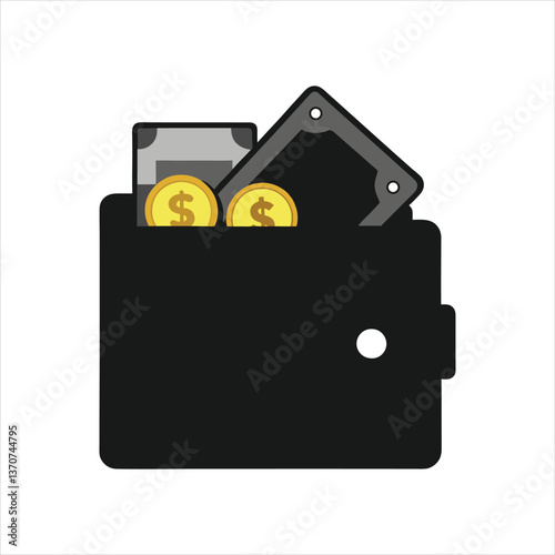 Money Wallet with Bills and Coins Illustration