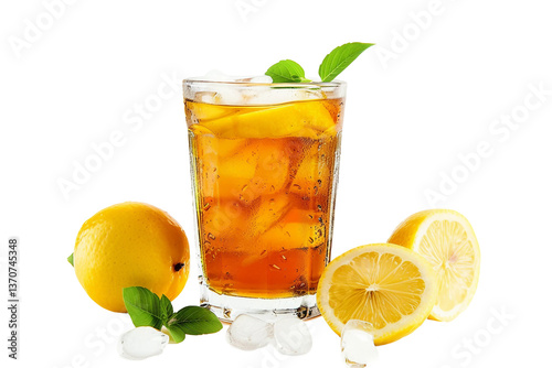 Sweet and Tangy Lemon Iced Tea in a Glass Isolated on Transparent Background photo