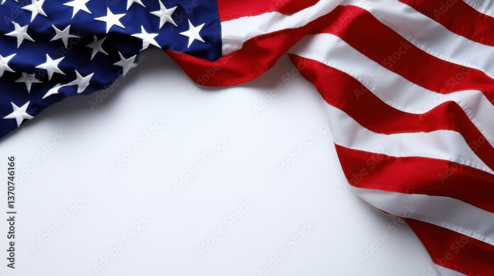 Obraz premium Waving American flag draped gracefully on a plain background showcasing patriotic colors and symbolism of unity