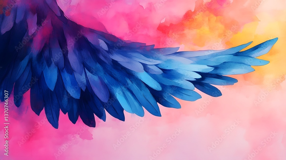Fototapeta premium Vibrant Watercolor Abstract Wings - Fluid Paint Strokes in Colorful Modern