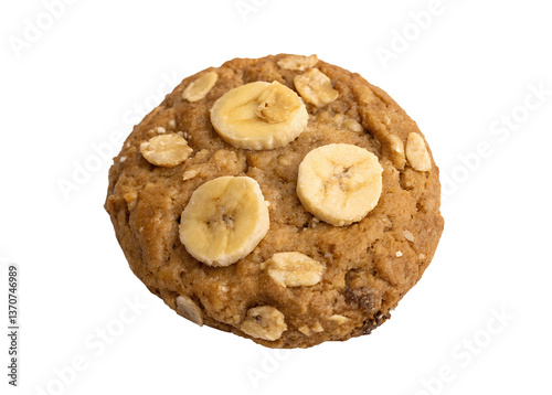 Peanut butter banana oat cookie isolated on white background PNG cutout, perfect for graphic design mockups and artwork templates photo