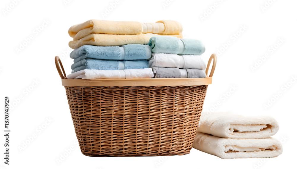 Fototapeta premium Laundry basket with towels png