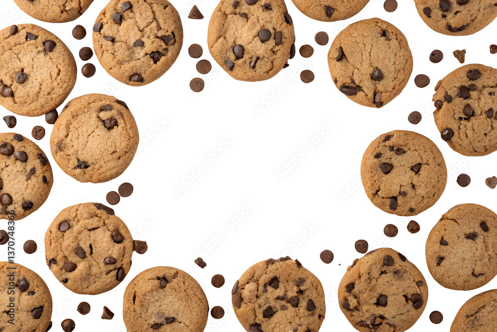 Delicious chocolate chip cookies isolated on a white transparent background. Perfect PNG cutout for food mockups, bakery branding, or graphic design projects. High-quality biscuit template Delicious chocolate chip cookies isolated on a white transparent background. Perfect PNG cutout for food mockups, bakery branding, or graphic design projects. High-quality biscuit template