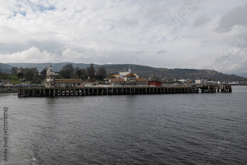 Wallpaper Mural Victorian Dunoon timber ferry pier in Scotland, Category A listed wooden structure in Firth of Clyde closed to public needs renovation. Pretty historic landmark buildings on greenheart timber piles  Torontodigital.ca