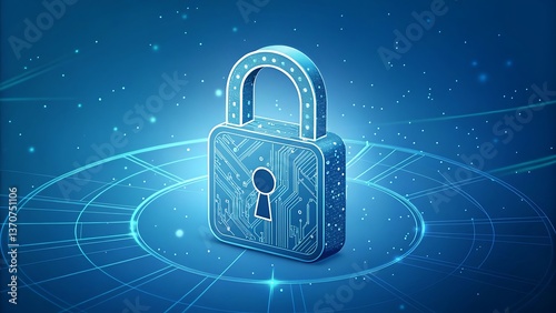 Wallpaper Mural Digital Padlock Security: Electronic Circuit Protection, Cybersecurity Technology Safeguard, Blue Background Network Access Management. Torontodigital.ca