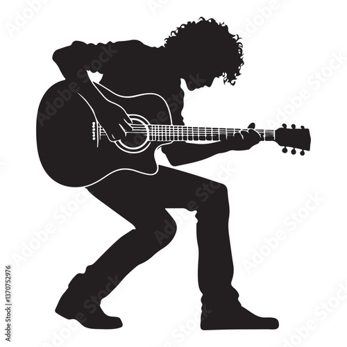 Passionate musician playing acoustic guitar silhouette illustration for designers