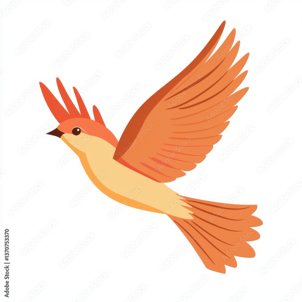 Obraz premium Colorful Illustration of a Flying Bird with Vibrant Orange and Yellow Feathers in Motion
