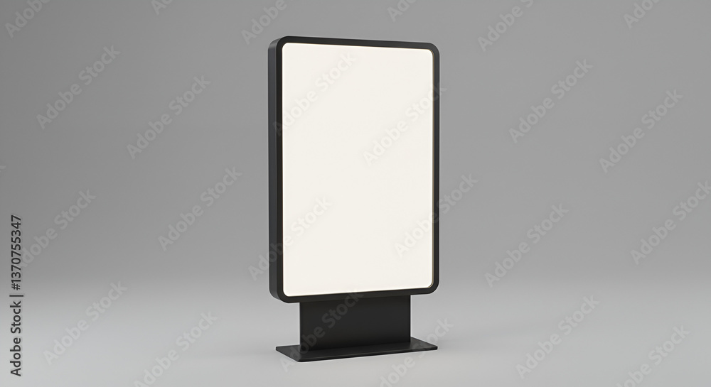 Vertical Black Advertisement Stand Mockup with White Frame on a Gray Background Vertical Black Advertisement Stand Mockup with White Frame on a Gray Background