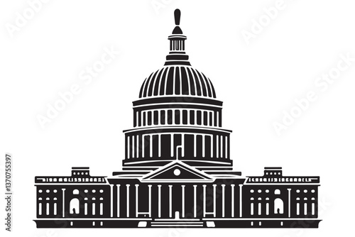Iconic United States Capitol Building Silhouette Vector Illustration