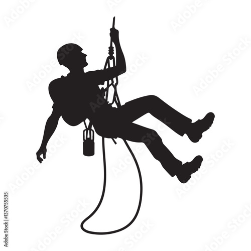 Silhouette man rappelling down mountain extreme sport adventure activity