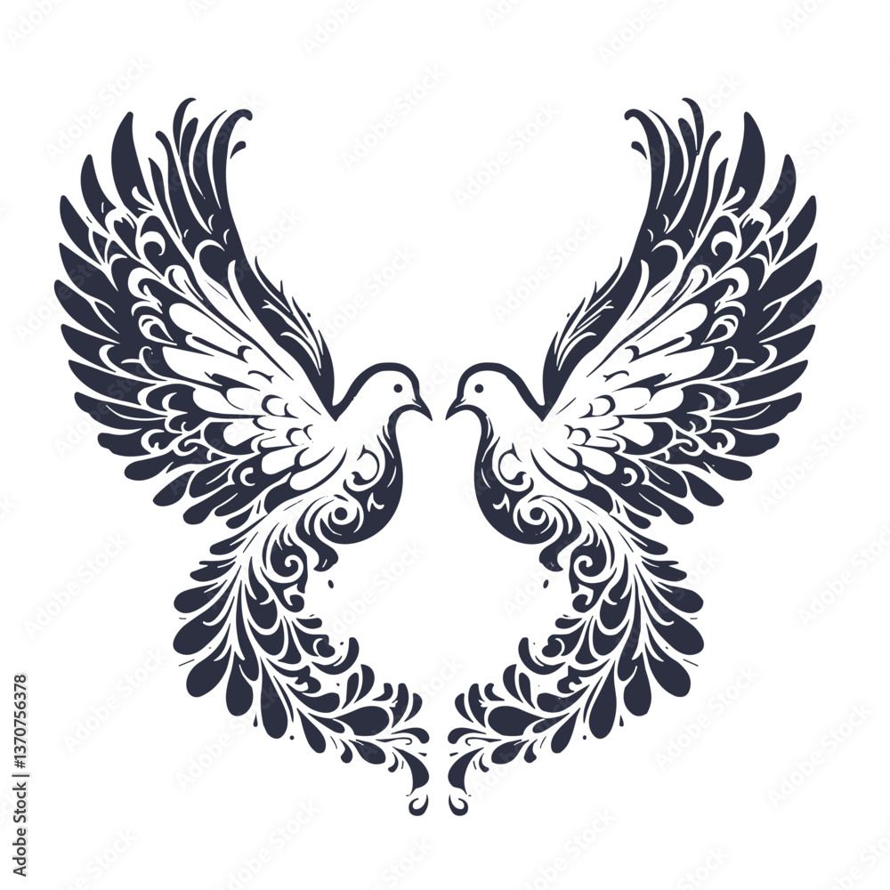Obraz premium Elegant decorative design of two birds with ornate wings facing each other