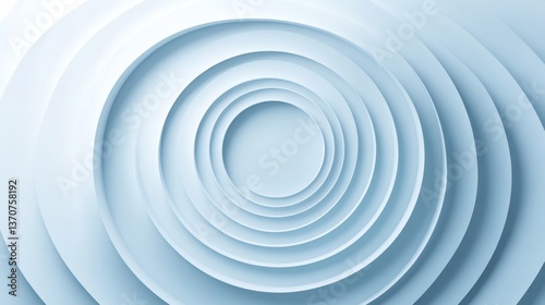 White background, circular stage with rounded edges in the center of an abstract space, with soft and gentle lines, high-end feel, light blue gradient, 3D rendering style, symmetrical composition, per