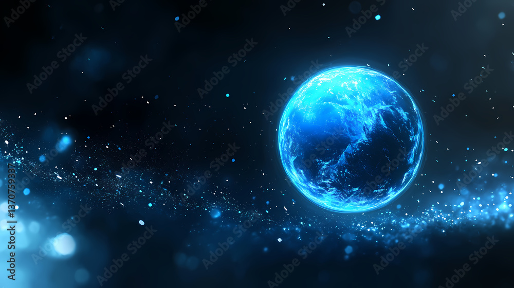 Obraz premium Mysterious blue orb in dark background. Airborne Luster. Illustration
