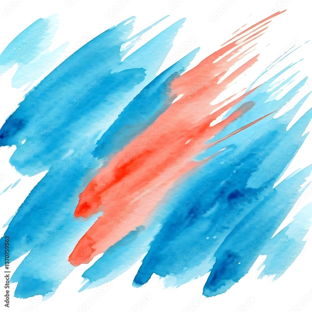 Fototapeta premium Summer-inspired watercolor splash with bright blues, turquoise, and coral red, AI Generated