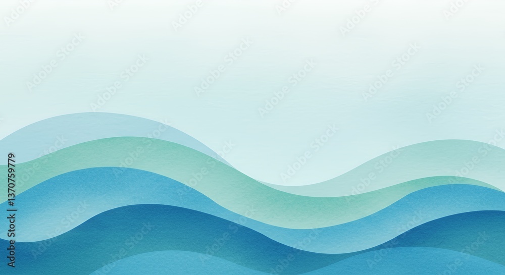 Simple blue and green abstract layered wave illustration with texture Simple blue and green abstract layered wave illustration with texture
