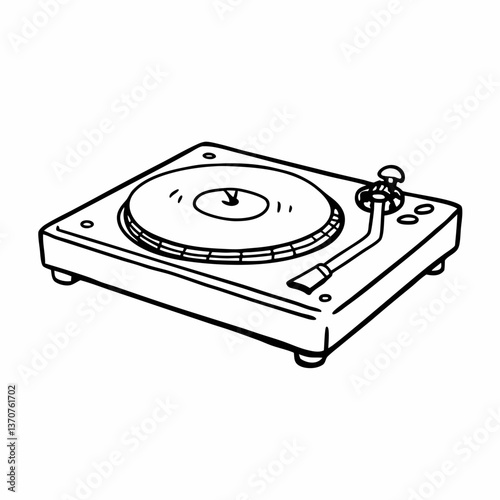 Retro Vinyl Record Player Illustration Vintage Turntable Line Art for Music Lovers