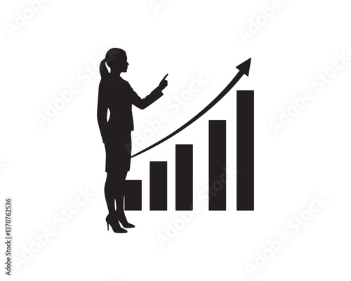 Business Growth and Success Silhouette Concept with Woman and Bar Chart