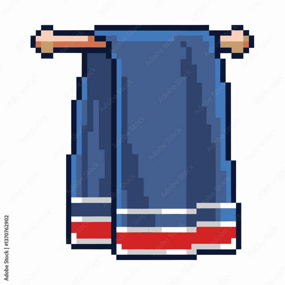 Pixel Art Blue and Red Towel on Wooden Rack Illustration Pixel Art Blue and Red Towel on Wooden Rack Illustration