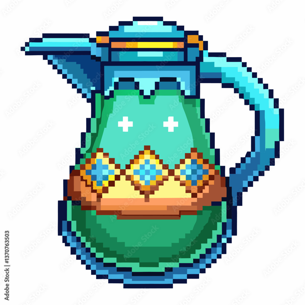 Fototapeta premium Vintage Pixel Art Blue Pitcher with Intricate Design