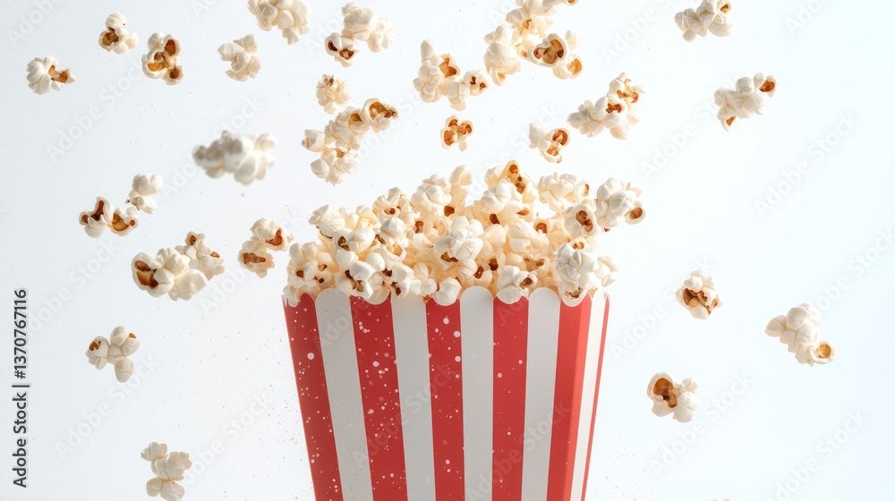 Popcorn Flying Out of a Red and White Striped Box Isolated Popcorn Flying Out of a Red and White Striped Box Isolated